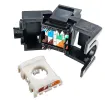 Simply 45 - S45-3500B-25 - Cat5e UTP 180° Black Keystone Jack, Toolless, Dust Cover, w/6-Color Snap-On ID Bars Included. 1ea/Bag, 25/Pack