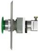 SECO-LARM - SD-7213-GSP - R-T-E Plate with Pneumatic Timer (2~60 seconds). 1½" Green mushroom-cap button. NO/NC contact, rated 5A@125VAC. Stainless-steel, single-gang plate. "EXIT" and "SALIDA" printed on plate. No power required. ETL Listed. Conform
