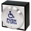 SECO-LARM - SD-7983-SSHQ - Large 4.5” Round Push Plate with Stainless steel button with the International Symbol of Access and “PUSH TO OPEN”. Includes surface-mount plastic back box for easy RF (wireless upgrade).