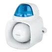SECO-LARM - SH-816S-SQ/B - 9~15 VDC Xenon Tube Strobe Light with 120dB Warble-Tone siren. 75 flashes/minute. 25W speaker with audio input for broadcasting messages, built-in tamper output, IP65. Blue Lens.