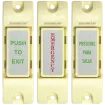 SECO-LARM - SS-075C-PEQ - NO/NC Momentary Surface-Mount Switch. Includes labels: "EMERGENCY", "PUSH TO EXIT," and "PRESIONE PARA SALIR". Contact rated 0.5A@12VDC. Sold in multiples of 10 (price is for 1 pc).