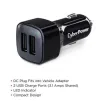 Cyber Power - TR22U3A - Travel Charger - (2) USB 3.1A Shared Ports and DC Auto Power Plug