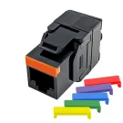 Simply 45 - S45-3500B - Cat5e UTP 180° Black Keystone Jack, Toolless, Dust Cover, w/6-Color Snap-On ID Bars Included. 1ea/bag