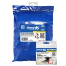 Simply 45 - S45-3500W-25 - Cat5e UTP 180° White Keystone Jack, Toolless, Dust Cover, w/6-Color Snap-On ID Bars Included. 1ea/Bag, 25/Pack