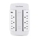 CYBERPOWER - CSP600WSURC5 - 6-Outlet Swivel Surge Protector with 2 USB 3.6A Type A & C, 900 Joules, Wall Tap, EMI/RFI filtering, White, $75,000 CEG