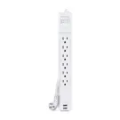 Cyber Power - CSP606U42A - 6-Outlet Surge Protector with 2 USB 2.4A, 900 Joules, 6FT Cord, EMI/RFI Filtering, White, $75,000K CEG AND 15a non-lighted Switch