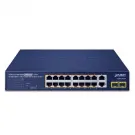 Planet - GSD-2022P - 16-Port 10/100/1000T 802.3at PoE + 2-Port 10/100/1000T + 2-Port 1000X SFP Unmanaged Gigabit Ethernet Switch (185W PoE Budget, Standard/VLAN/Extend mode, supports PD alive check, desktop size with rackmount kit)