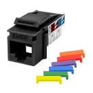 GoSimplyConnect - S45-3590B - Cat5e UTP 90° Black Keystone 110 Style, Dust Cover, IDC Cap, UL Listed - w/6-Color Snap-On ID Bars Included. 1ea/bag