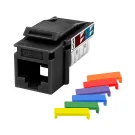 GoSimplyConnect - S45-3690B-25 - Cat6 UTP 90° Black Keystone 110 Style, Dust Cover, IDC Cap, UL Listed, w/6-Color Snap-On ID Bars Included. 1ea/Bag, 25/Pack