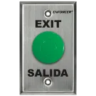 SECO-LARM - SD-7213-GSP - R-T-E Plate with Pneumatic Timer (2~60 seconds). 1½" Green mushroom-cap button. NO/NC contact, rated 5A@125VAC. Stainless-steel, single-gang plate. "EXIT" and "SALIDA" printed on plate. No power required. ETL Listed. Conform
