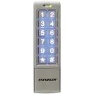 SECO-LARM - SK-2323-SDQ - Mullion-Style Outdoor Stand-Alone Keypad. Weatherproof (IP65). Backlit keys, 1,010 user codes, 2~6 digit code length, two relay outputs (Form C NO/NC/COM), two egress inputs, one door sensor input, optical tamper sensor. Ful
