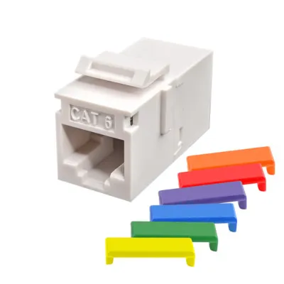 Simply 45 - S45-3260W - Cat6 UTP White Keystone Feed-Thru Coupler - w/6-Color Snap-On ID Bars Included. 1ea/bag