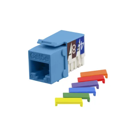 Simply 45 - S45-3590BL - Cat5e UTP 90° Blue Keystone 110 Style, Dust Cover, IDC Cap, UL Listed - w/6-Color Snap-On ID Bars Included. 1ea/bag