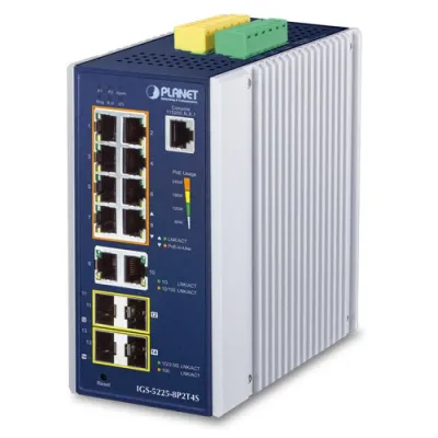 Planet - IGS-5225-8P2T4S - Industrial L2+ 8-Port 10/100/1000T 802.3at PoE + 2-Port 10/100/1000T + 2-Port 100/1G SFP + 2-Port 1G/2.5G SFP Managed Ethernet Switch