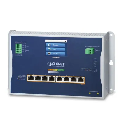 Planet - WGS-5225-8UP2SV - Industrial L2+ 8-Port 10/100/1000T 802.3bt PoE + 2-Port 1G/2.5G SFP Wall-mount Managed Switch with LCD Touch Screen