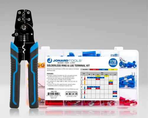 Jonard - TCK-178X - Solderless Ring/Lug Terminal Kit with Crimper