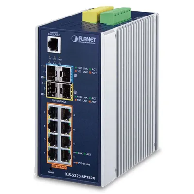 Planet - IGS-5225-8P2S2X - Industrial L3 8-Port 10/100/1000T 802.3at PoE + 2-Port 1G/2.5G SFP + 2-Port 10G SFP+ Managed Ethernet Switch