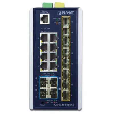 Planet - IGS-6325-8T8S4X - Industrial L3 8-Port 10/100/1000T + 8-Port 100/1000X SFP + 4-Port 10G SFP+ Managed Ethernet Switch