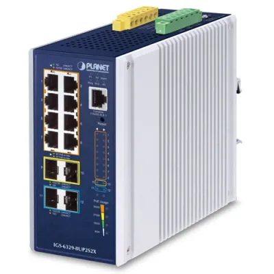 Planet - IGS-6329-8UP2S2X - Industrial L3 8-Port 10/100/1000T 802.3bt PoE + 2-Port 1G/2.5G SFP + 2-Port 10G SFP+ Managed Ethernet Switch