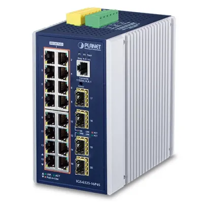 Planet - IGS-6325-16P4S - L3 Industrial 16-Port 10/100/1000T 802.3at PoE + 4-Port 100/1000X SFP Managed Ethernet Switch