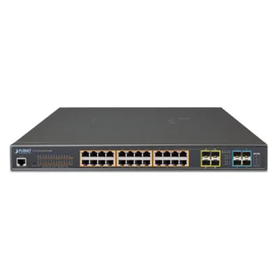 Planet - GS-5220-24UPL4XVR - L3 24-Port 10/100/1000T 802.3bt PoE + 4-Port 10G SFP+ Managed Switch with LCD Touch Screen and Redundant Power (600W)