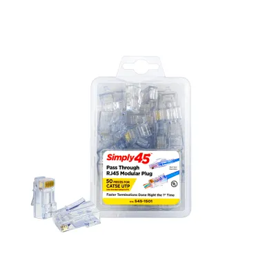 Simply 45 - S45-1501 - Pass Through Blue Tint - Cat5e UTP - 50pc Clamshell 