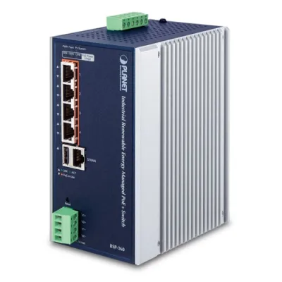 Planet - BSP-360 - Industrial Renewable Power 5-Port Gigabit Managed Switch/Router with 4-Port 802.3at PoE+