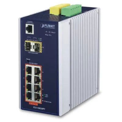 Planet - IGS-10020PT - Industrial SNMP Switch 8-Port 10/100/1000Base-TX 802.3at PoE + 2-Port 100/1000FX (SFP) (-40 ~75C)