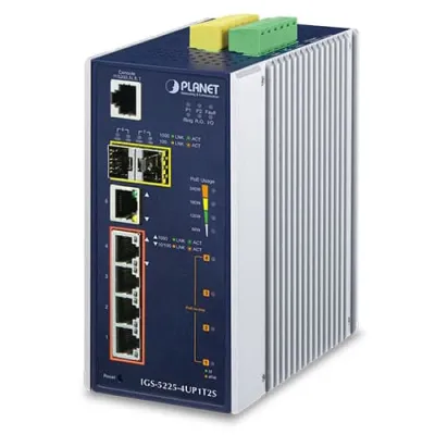 Planet - IGS-5225-4UP1T2S - Industrial L2+ 4-Port 10/100/1000T 802.3bt PoE + 1-Port 10/100/1000T + 2-Port 100/1000X SFP Managed Switch