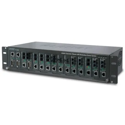 Planet - MC-1500R48 - 19" 2.4U 15-Slot Media Converter Chassis with Optional Redundant DC Power Supply