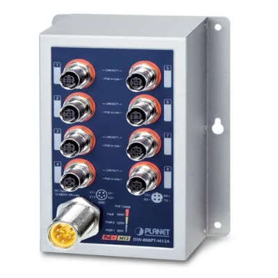 Planet - ISW-808PT-M12A - Industrial 8-Port 10/100TX M12 802.3at PoE+ Switch