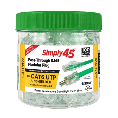 Simply 45 - S45-1600 - Pass Through Green Tint - Cat6 UTP - 100pc Jar