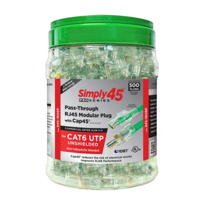 Simply 45 - S45-1605P - PROSeries Pass Through Green Tint - Cat6 UTP with Cap45 - 500pc Jar