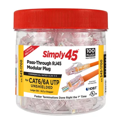Simply 45 - S45-1700 - Pass Through Red Tint, Hi/Lo Stagger - Cat6/6a UTP - 100pc Jar