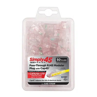 Simply 45 - S45-1701P - PROSeries Pass Through Red Tint, Hi/Lo Stagger - Cat6/6a UTP with Cap45 - 50pc Clamshell