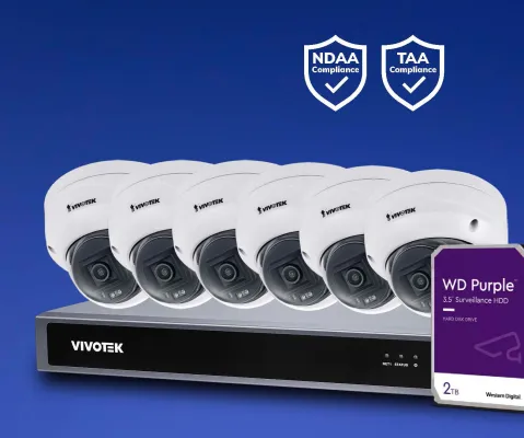 Vivotek - V5K6D3A2 - VIVOTEK 8CH KIT FD9380-HF2 5MP Dome x6, ND9326P NVR 2TB