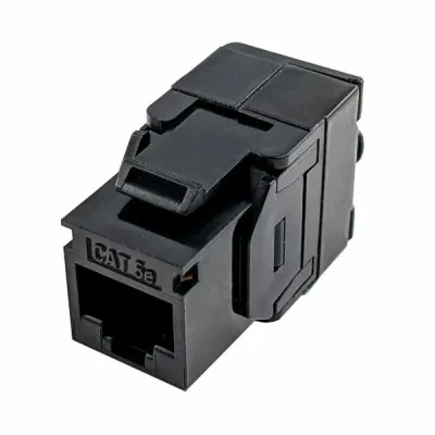 Simply 45 - S45-3500B - Cat5e UTP 180° Black Keystone Jack, Toolless, Dust Cover, w/6-Color Snap-On ID Bars Included. 1ea/bag