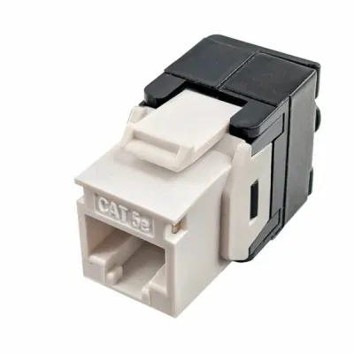 Simply 45 - S45-3500W - Cat5e UTP 180° White Keystone Jack, Toolless, Dust Cover, w/6-Color Snap-On ID Bars Included. 1ea/bag