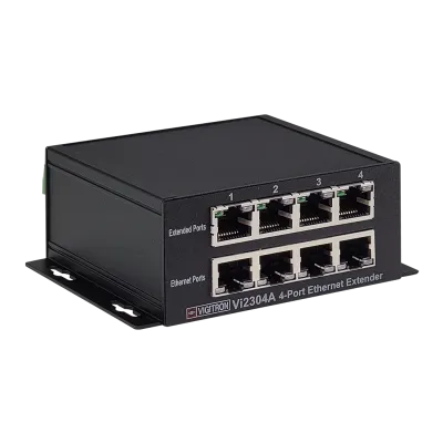 Vigitron - Vi2304A - 4-Port MaxiiCopper™ Ethernet Extender over UTP, af/at/bt 72W PoE, Requires 12VDC @ 3A PS, suggested Vi0014