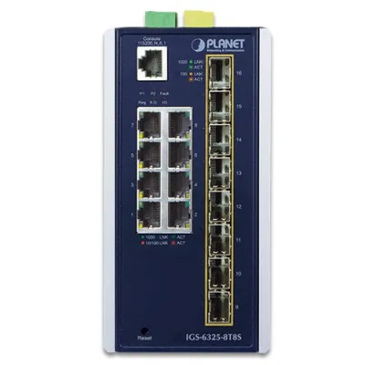 Planet - IGS-6325-8T8S - Industrial L3 8-Port 10/100/1000T + 8-Port 100/1000X SFP Managed Ethernet Switch