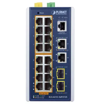 Planet - IGS-4215-16P2T2S - Industrial 16-Port 10/100/1000T 802.3at PoE + 2-Port 10/100/1000T + 2-Port 100/1000X SFP Managed Ethernet Switch