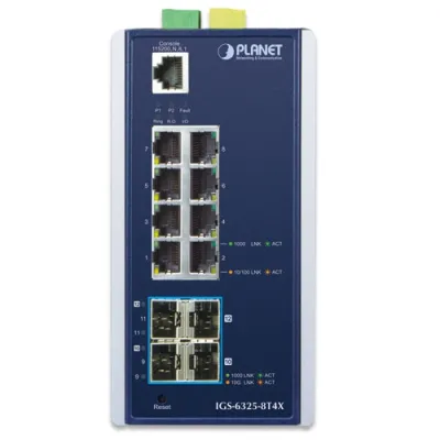Planet - IGS-6325-8T4X - Industrial L3 8-Port 10/100/1000T + 4-Port 10G SFP+ Managed Ethernet Switch