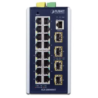 Planet - IGS-20040MT - L2+ Industrial 16-Port 10/100/1000T + 4 100/1000X SFP Managed Switch