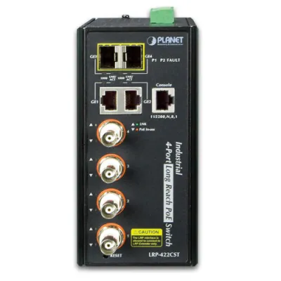 PLANET - LRP-422CST - Industrial 4-port Coax + 2-port 10/100/1000T + 2-port 100/1000X SFP Long Reach PoE over Coaxial Managed Switch