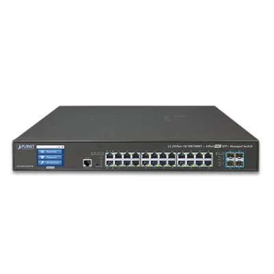 Planet - GS-5220-24T4XVR - L3 24-Port 10/100/1000T + 4-Port 10G SFP+ Managed Ethernet Switch with LCD Touch Screen and Redundant Power