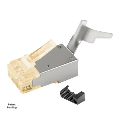 Simply 45 - S45-1155 - Standard Cat7a/7/6a Shielded External Ground RJ45 Modular Plugs with Bar45 Orange Tint, Hi/Lo Stagger - 50pcs/Jar