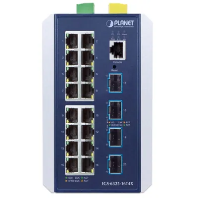 Planet - IGS-6325-16T4X - Industrial L3 16-Port 10/100/1000BASE-T + 4-Port 10GBASE-X SFP+ Managed Switch