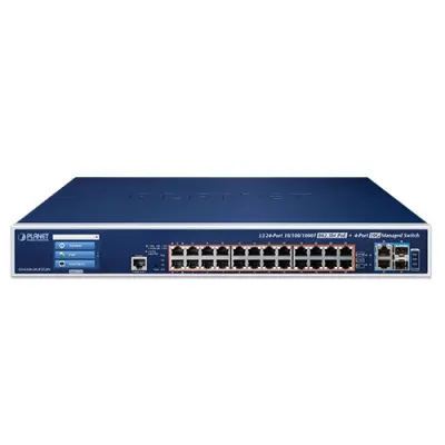 Planet - GS-6320-24UP2T2XV - L3 24-Port 10/100/1000T 802.3bt PoE + 2-Port 10GBASE-T + 2-Port 10G SFP+ Managed Switch w/ LCD Touch Screen and Redundant Power