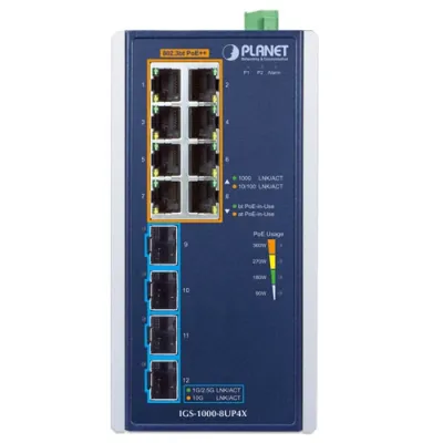 Planet - IGS-1000-8UP4X - Industrial 8-Port 10/100/1000T 802.3bt PoE + 4-Port 10G SFP+ Ethernet Switch