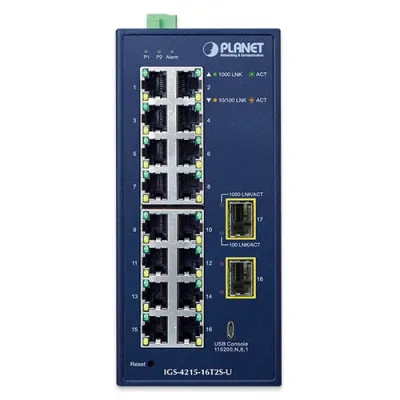 Planet - IGS-4215-16T2S-U - Industrial L2/L4 16-Port 10/100/1000T + 2-Port 100/1000X SFP Managed Switch with USB Console